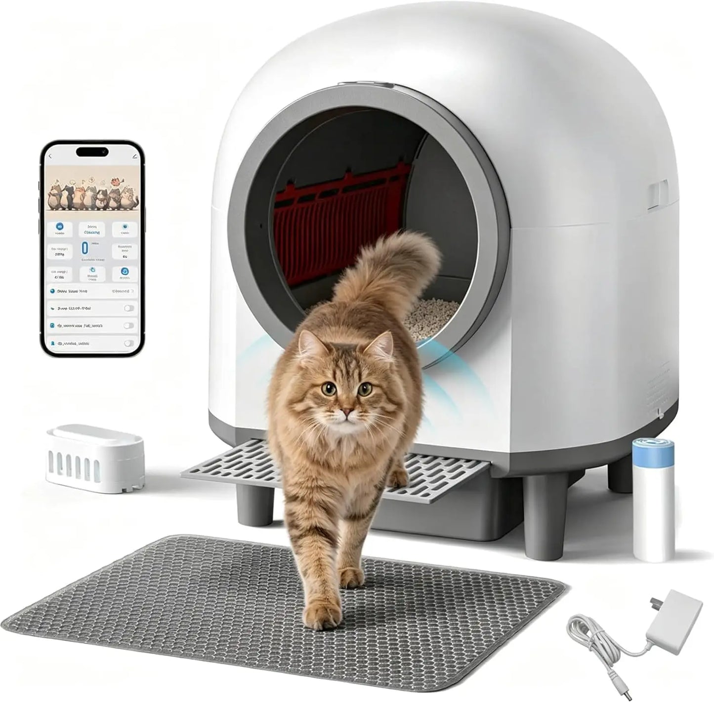 90L Large Self Cleaning Litter Box, App Control, Health Monitoring, Safety Sensors & Odor Removal for Multiple Cats, Custom