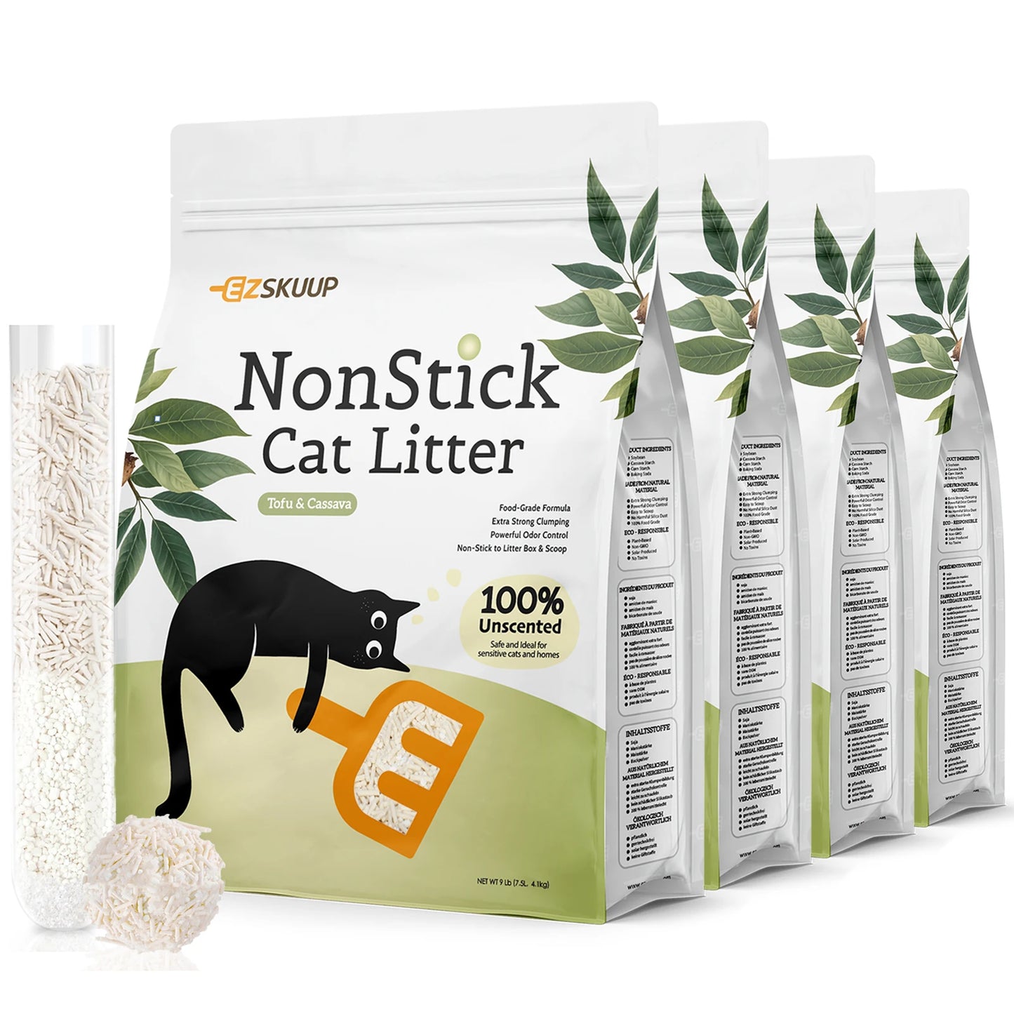 Ezskuup Non-Stick Ultra Clumping Cassava Tofu Cat Litter Odour Control Low Tracking Kitty Litter Plant-Based Ingredient 4 X 4KG/PACK