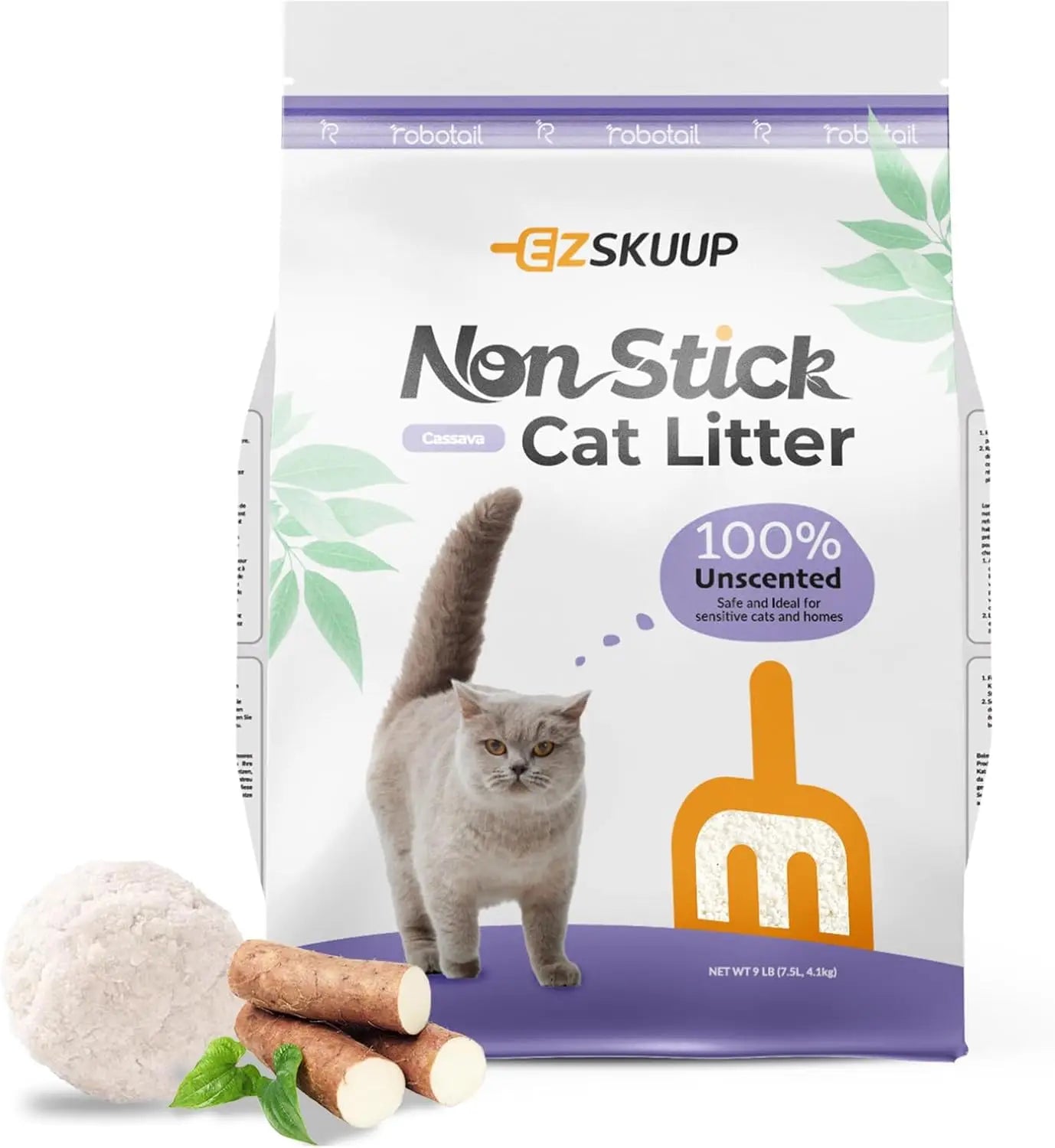 EZSKUUP Non-Stick Cassava Cat Litter 9Lb/4.1kg (Compatible with Robotail Automatic Litter Box C32)