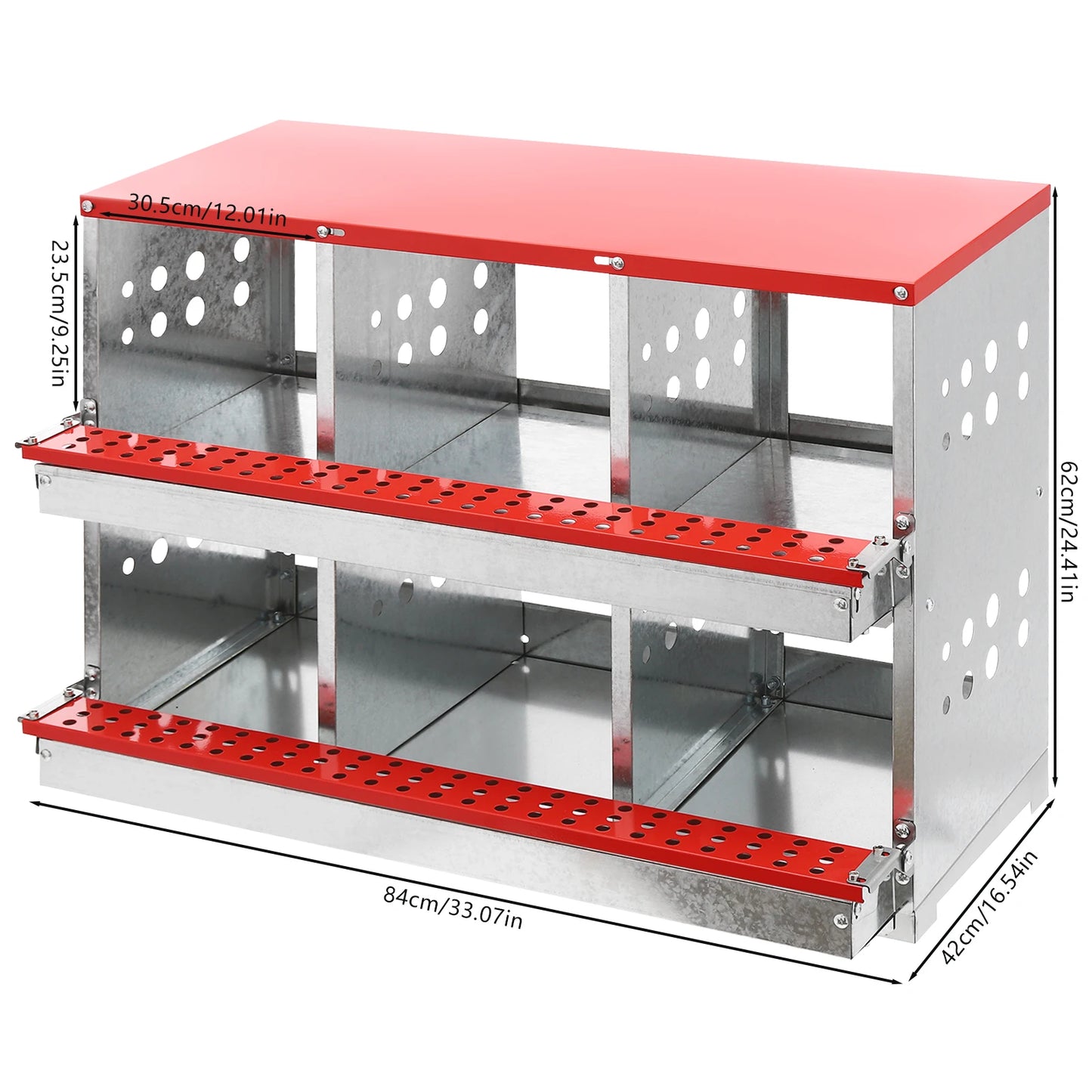 2 Tiers Metal Chicken Nesting Boxes Heavy-Duty Galvanized Steel Egg Laying Box with 6 Compartments Load 110.23lbs for Coops