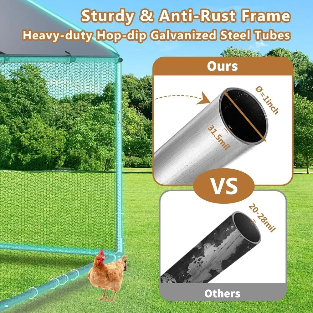 Large Metal Chicken Coop 12.8x9.84x6.6ft Chicken Runs for Yard with Cover, Walk in Chicken Coops for 10 Chickens, Heavy Duty Chi