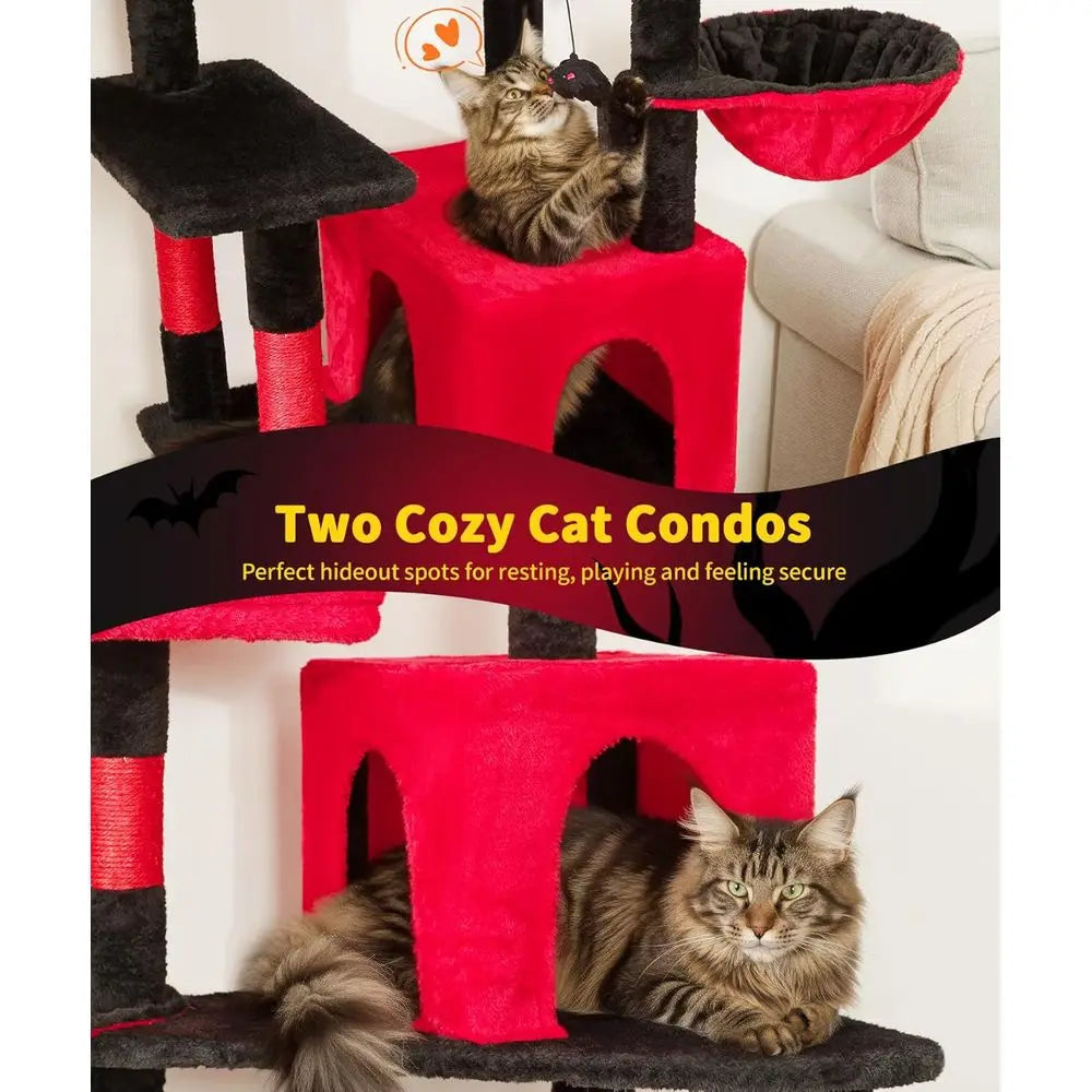 Gothic Cat Tree, 70 Inch Tall Cat Tower or Indoor Cats, Multi-Level Cat Tree with Scratching Post, Hammock, Hanging Basket, Larg