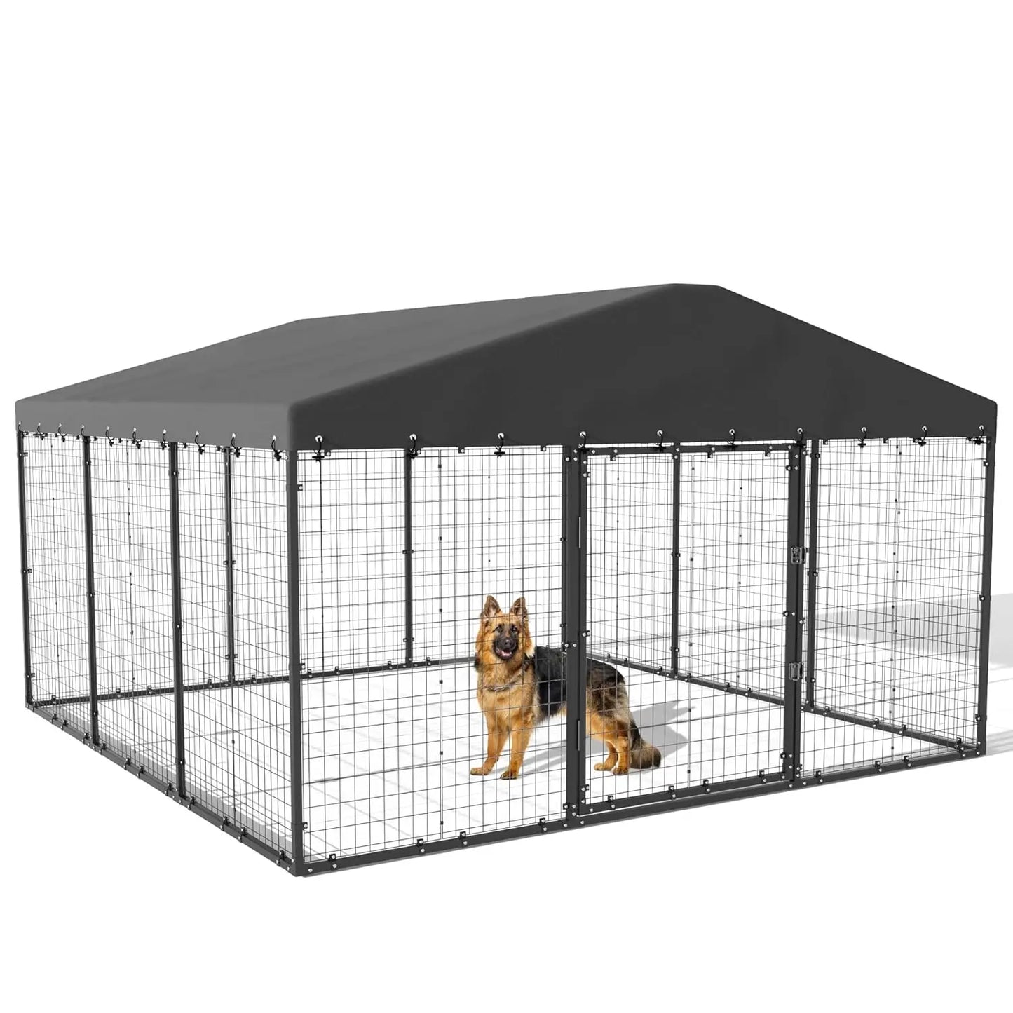 10x10x6 FT Galvanized Steel Outdoor Dog Kennel Heavy Duty Pen Double Locks UV Water Resistant Roof Cover, Custom