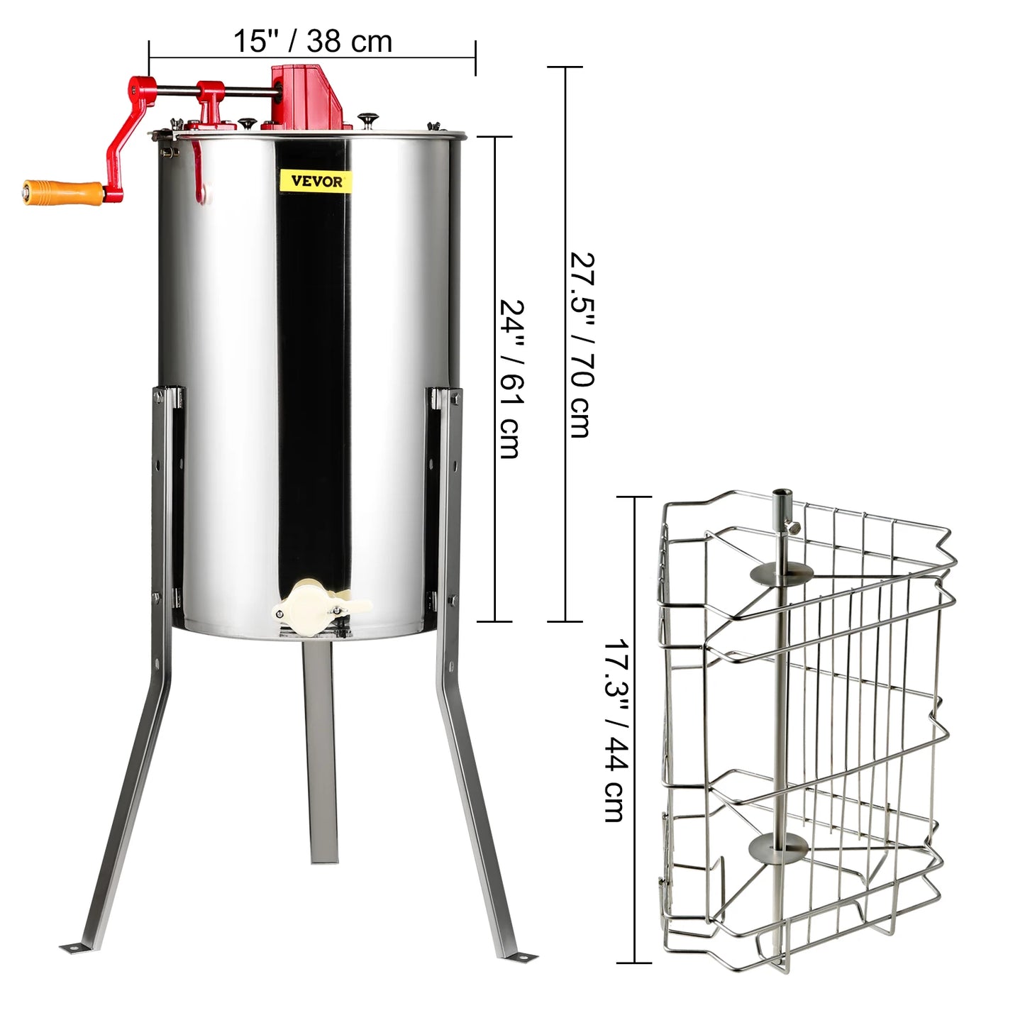 SucceBuy Manual Honey Stainless Steel Beekeep Extractor Honeycomb Drum Spinner with Lid Adjustable Apiary Centrifuge Equipment