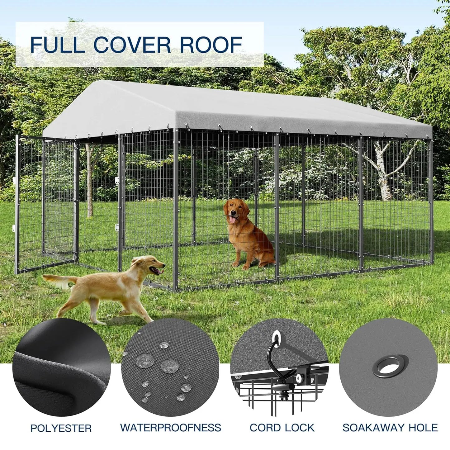 10x10x6 FT Galvanized Steel Outdoor Dog Kennel Heavy Duty Pen Double Locks UV Water Resistant Roof Cover, Custom