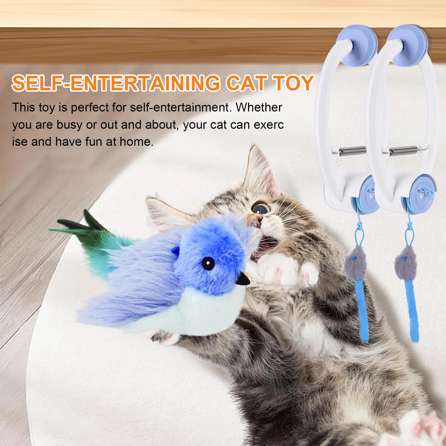 Teaser Electronic Self Play Feather Cat String Toy with 3 Catnip Mice Self Play Hanging Door Cat Mouse Toys for Indoor Cats