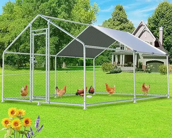 Large Metal Chicken Coop 12.8x9.84x6.6ft Chicken Runs for Yard with Cover, Walk in Chicken Coops for 10 Chickens, Heavy Duty Chi