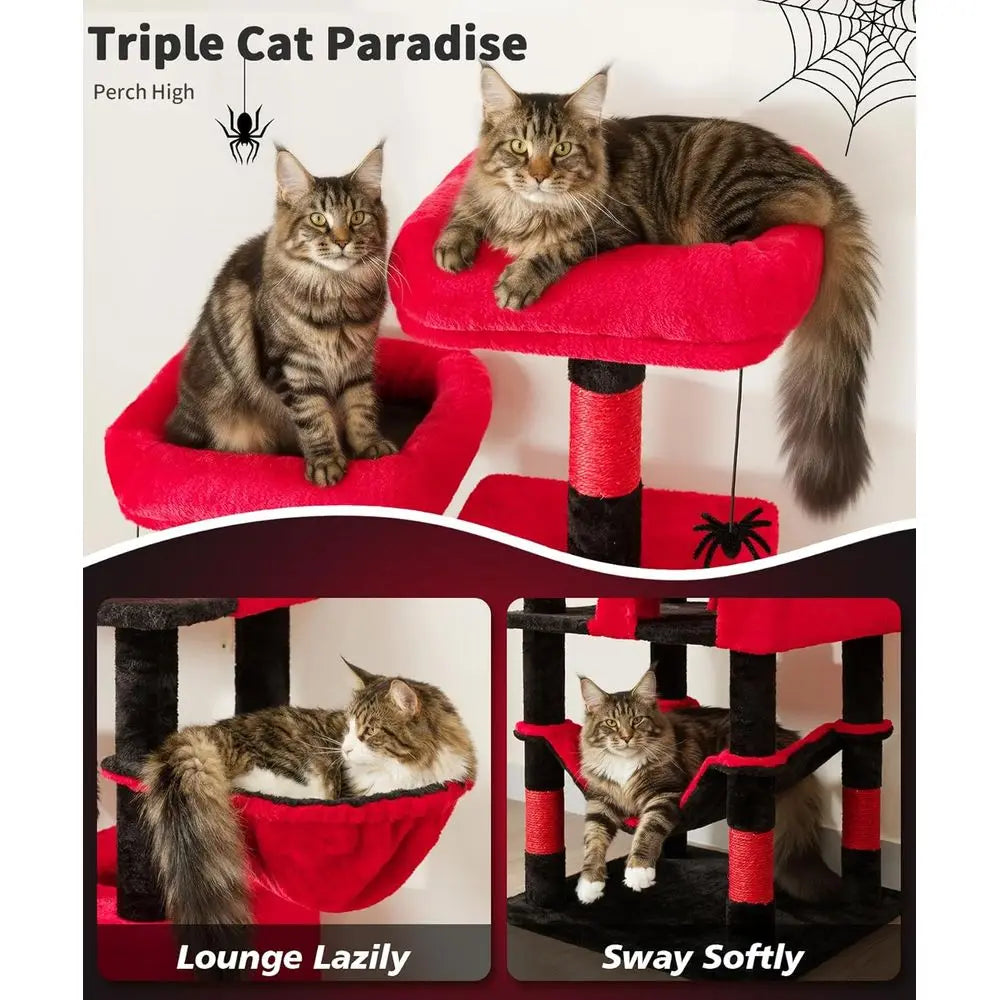 Gothic Cat Tree, 70 Inch Tall Cat Tower or Indoor Cats, Multi-Level Cat Tree with Scratching Post, Hammock, Hanging Basket, Larg
