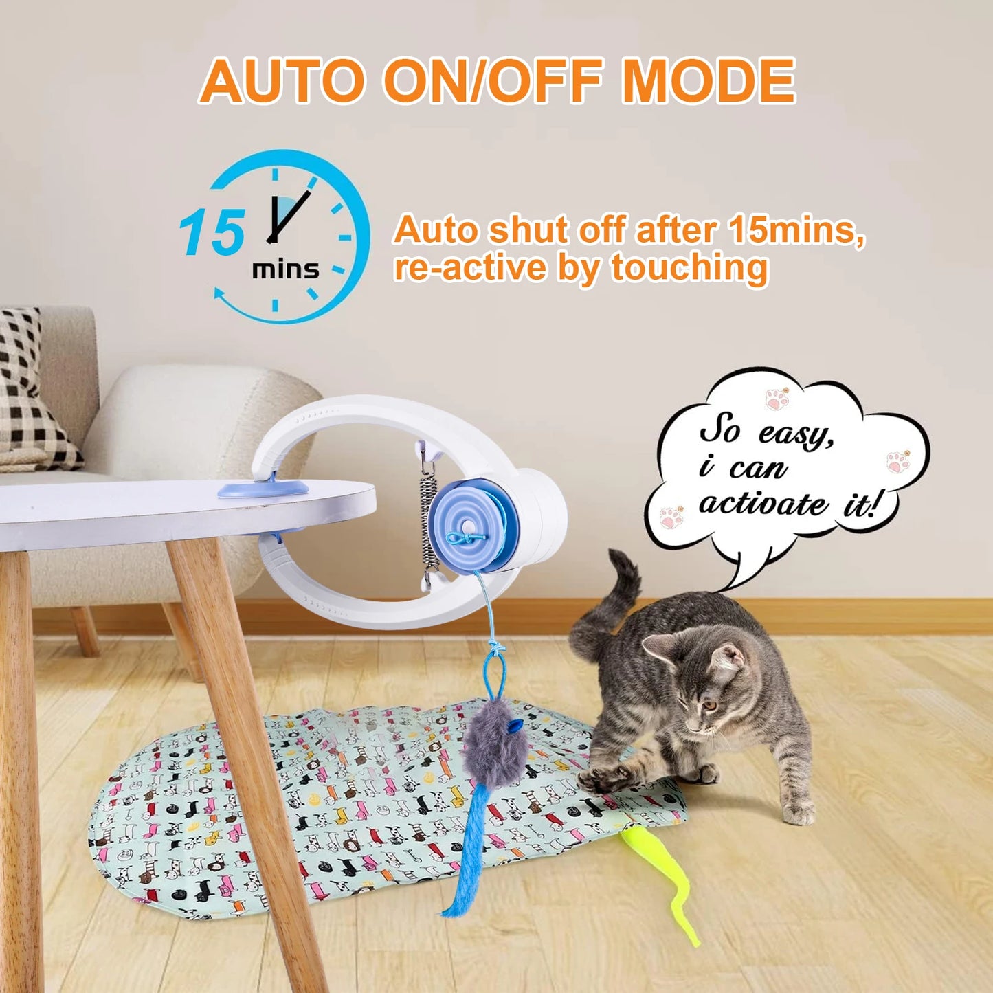 Teaser Electronic Self Play Feather Cat String Toy with 3 Catnip Mice Self Play Hanging Door Cat Mouse Toys for Indoor Cats
