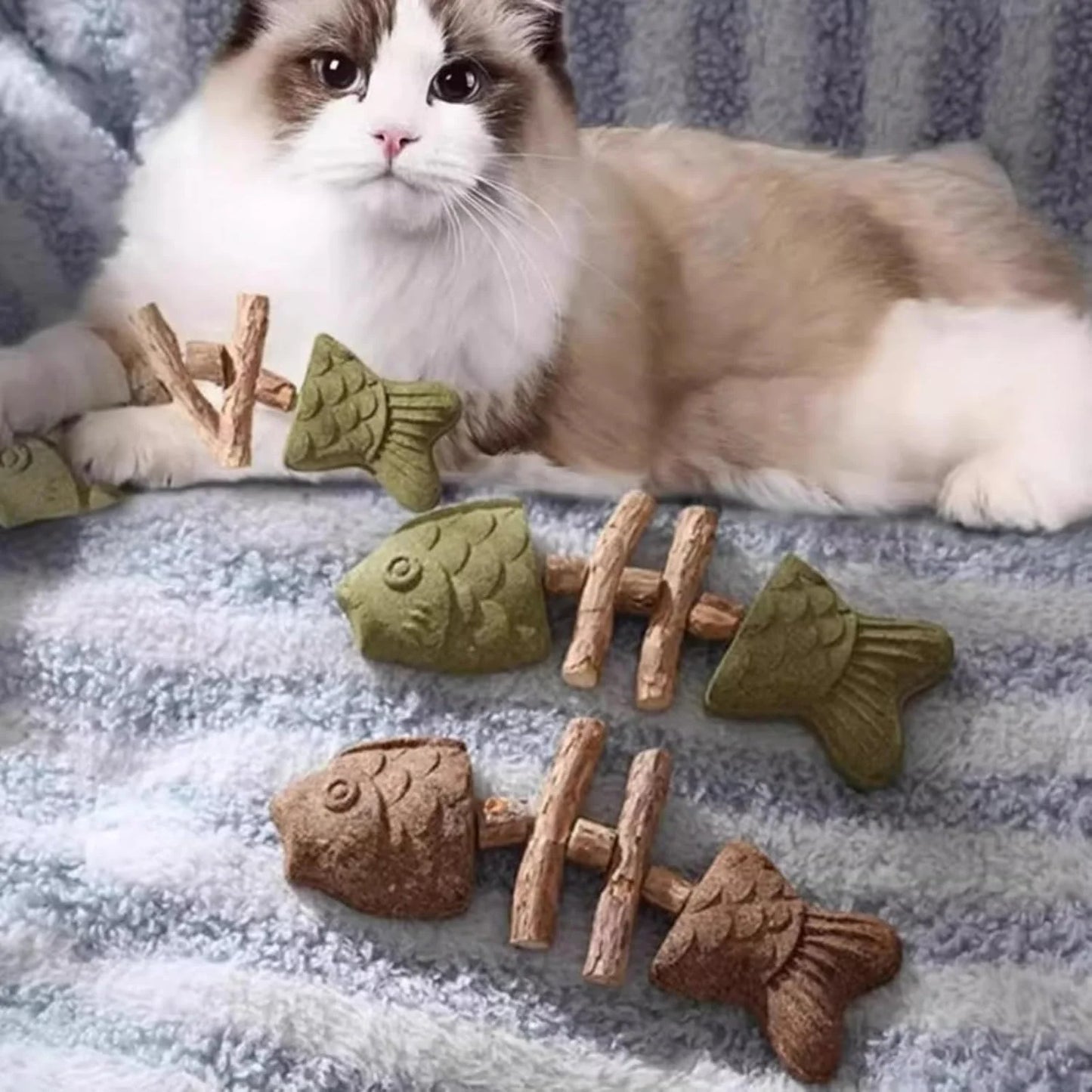 Dental Health Chew Toy for Cats Bite-Resistant Fishbone Toy with Catnip 5