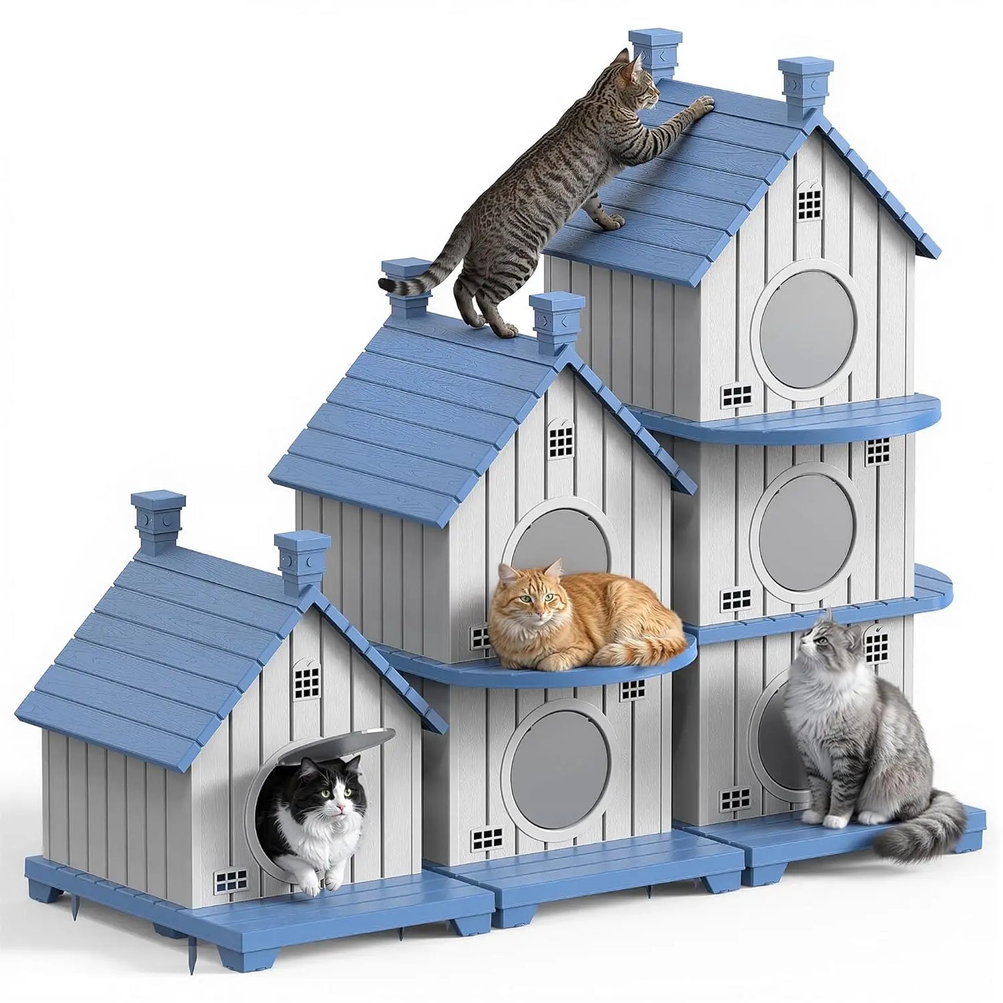 Multi-Level Waterproof Resin Cat House Condo Shelter Ventilated UV-Resistant Easy Clean for Multiple Cats, Custom