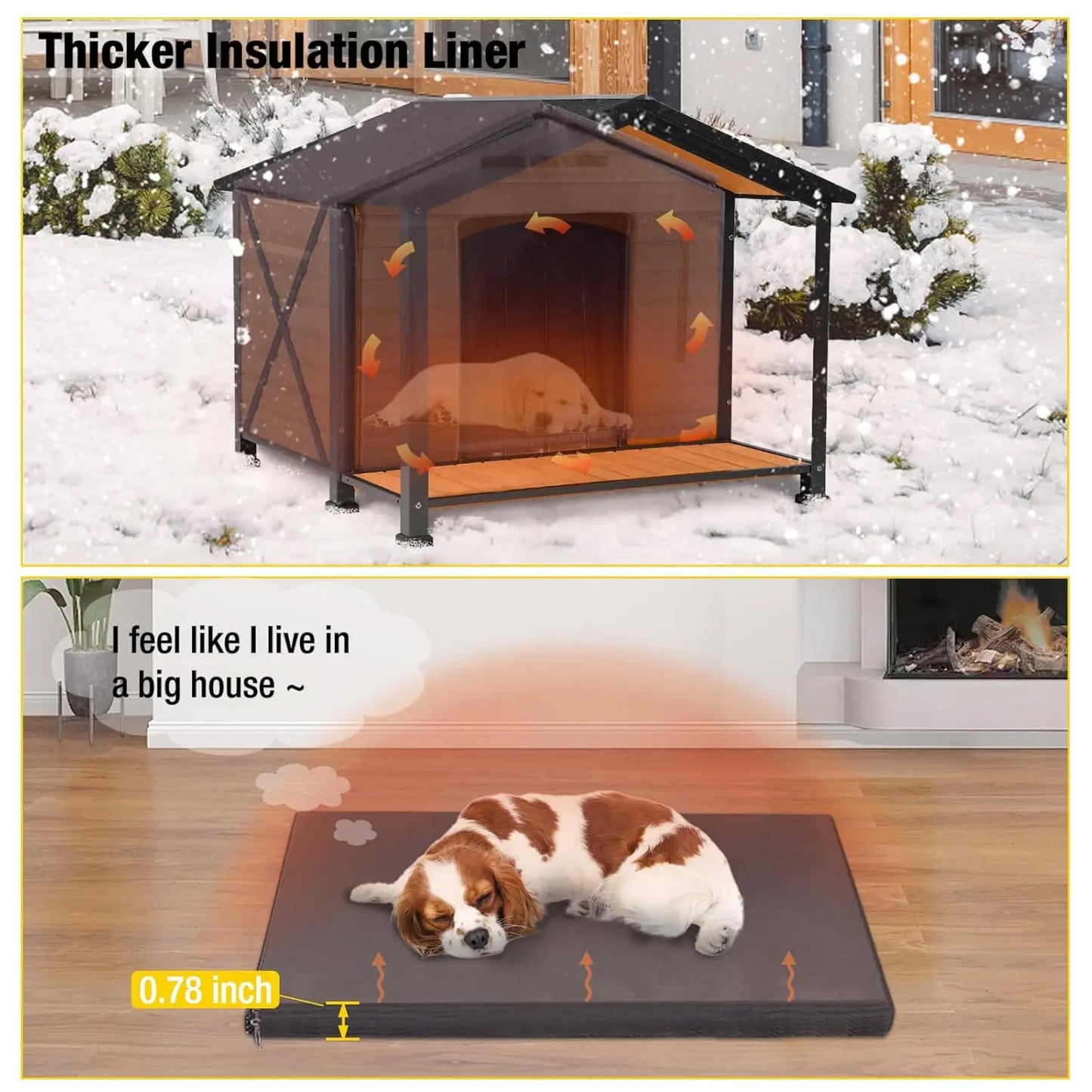 Insulated Outdoor Dog House Metal Frame Weatherproof Large Breed Shelter 41.5in Durable Kennel, Custom