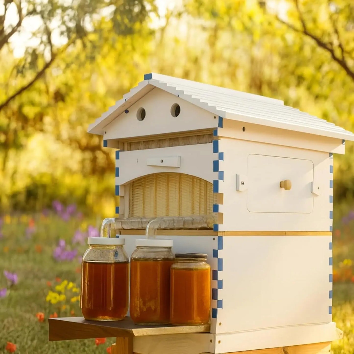 Automatic Flow Beehive Box Starter Kit 7-Frame Easy Harvest Beekeeping w/Frames Foundation for Beginner, Custom