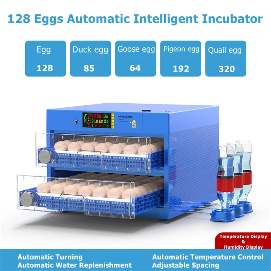 128 Egg Incubator, 80W Digital Smart Poultry Egg Incubator, Automatic Egg Turning, Temperature & Humidity Control