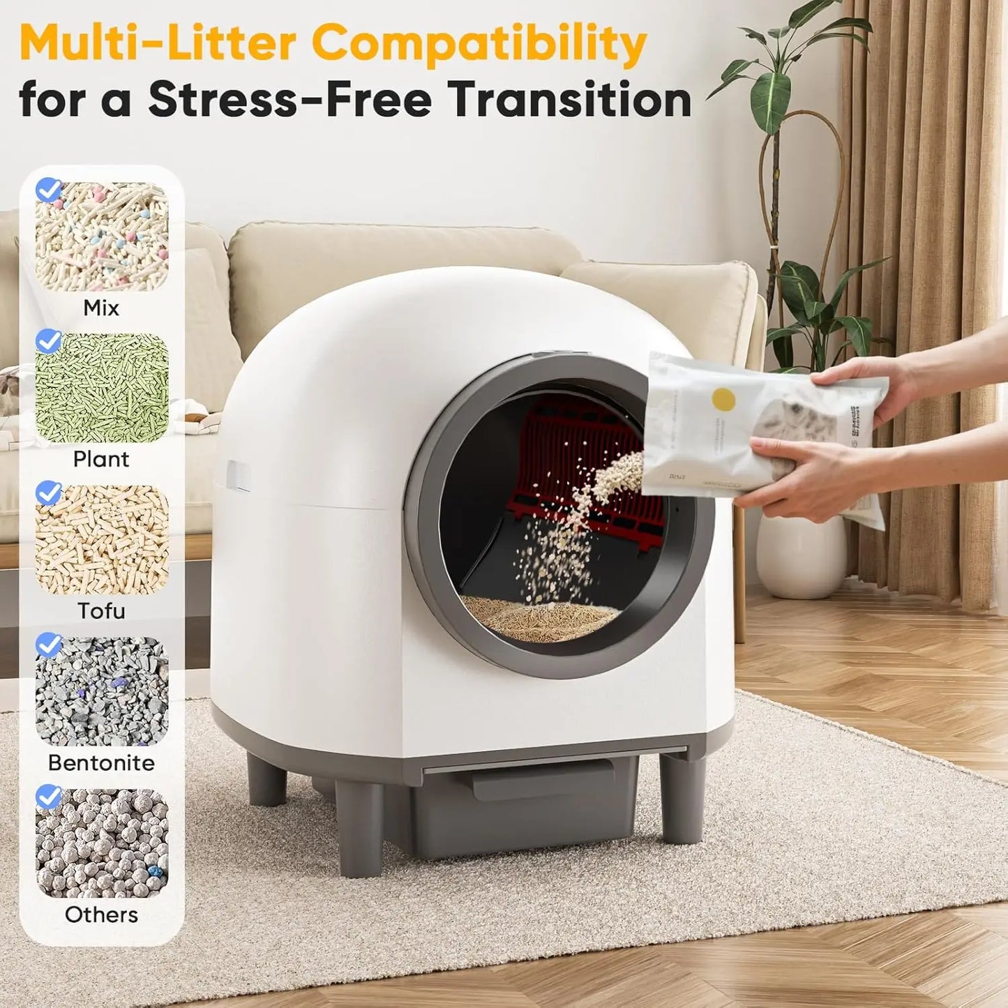 90L Large Self Cleaning Litter Box, App Control, Health Monitoring, Safety Sensors & Odor Removal for Multiple Cats, Custom