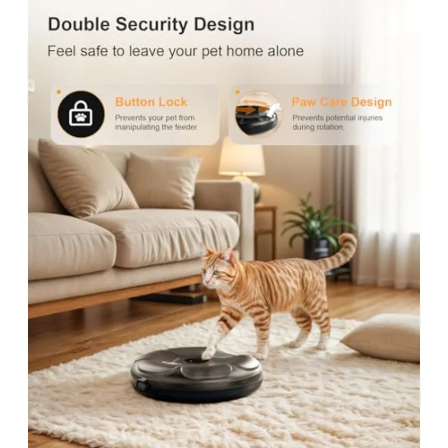 Automatic cat feeder cordless for wet food, BPA-free plastic, white, 4 ice packs + rechargeable battery + programmable timer +