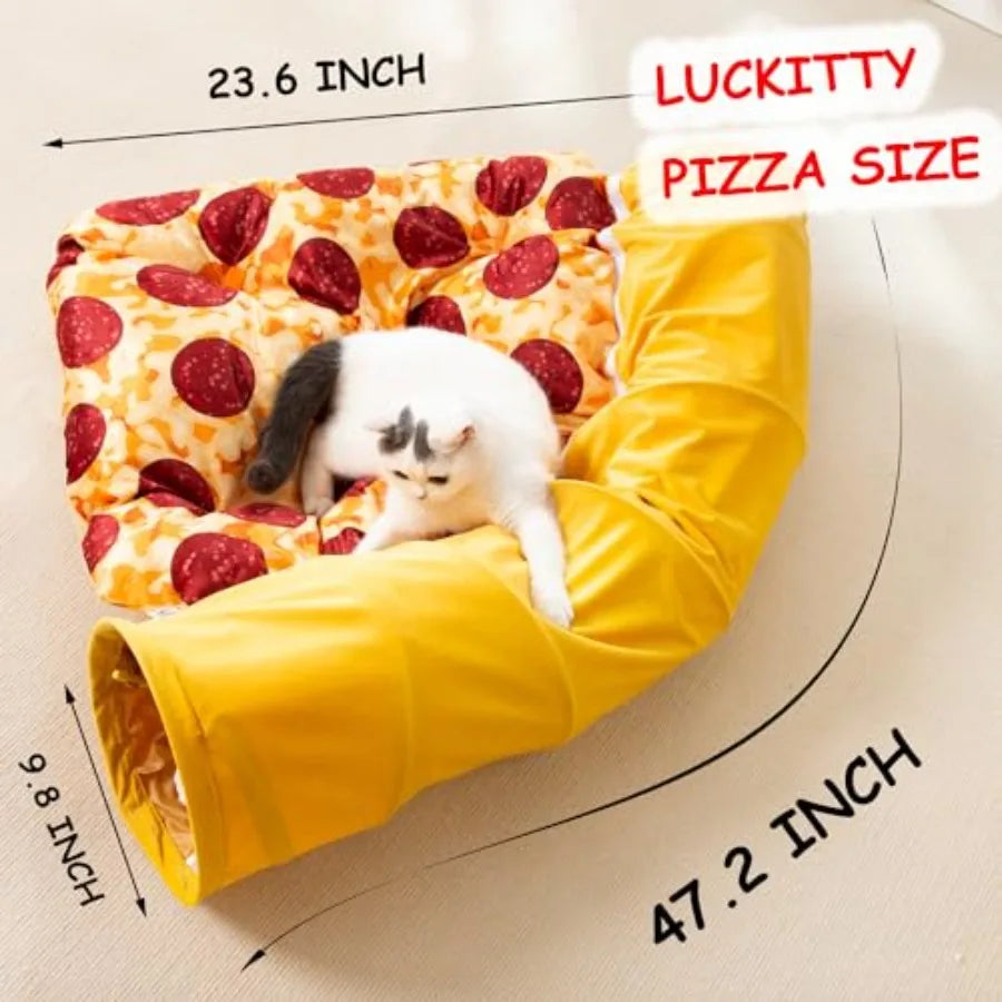Cat Tunnel Bed - Peek-a-Boo Pizza Shape Design for Cozy and Playful Animals - 9.8 -Inch Diameter Yellow