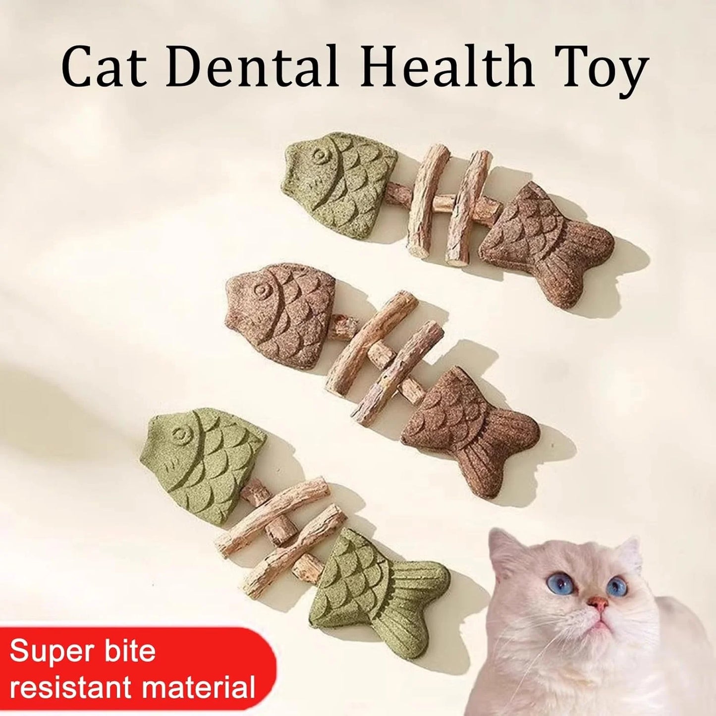 Dental Health Chew Toy for Cats Bite-Resistant Fishbone Toy with Catnip 5