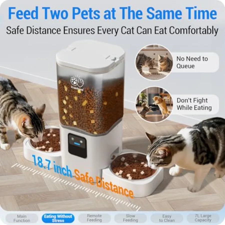 Automatic Cat Feeder 2 Cats with Slow Feed: Dual Automatic Dog Feeder with 5G WiFi Cat Food Dispenser with APP Control for Mult