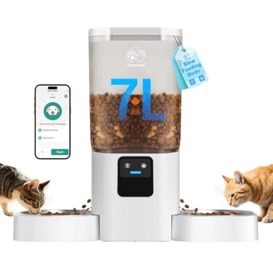 Automatic Cat Feeder 2 Cats with Slow Feed: Dual Automatic Dog Feeder with 5G WiFi Cat Food Dispenser with APP Control for Mult