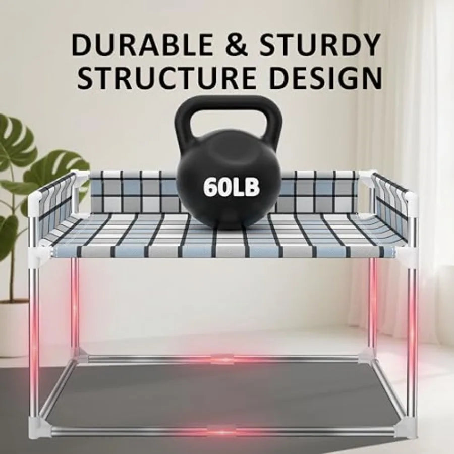 Bedside window pet cat bed for cats and dogs elevated wooden frame with soft gray fabric guardrail extension for safety fits hu