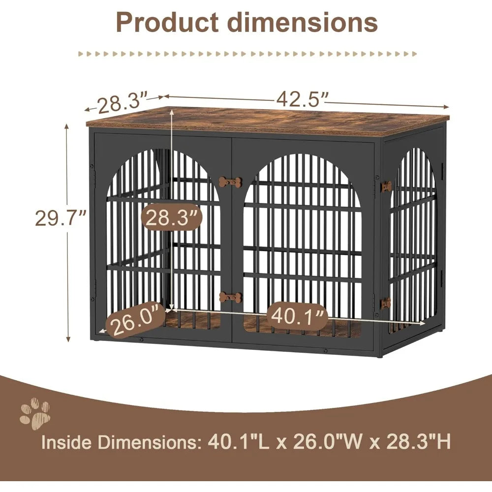 42" Heavy Duty Dog Crate Furniture for Large and Medium Dogs, Decorative Dog Kennel Indoor, Wooden Metal Dogs Cage，Customized
