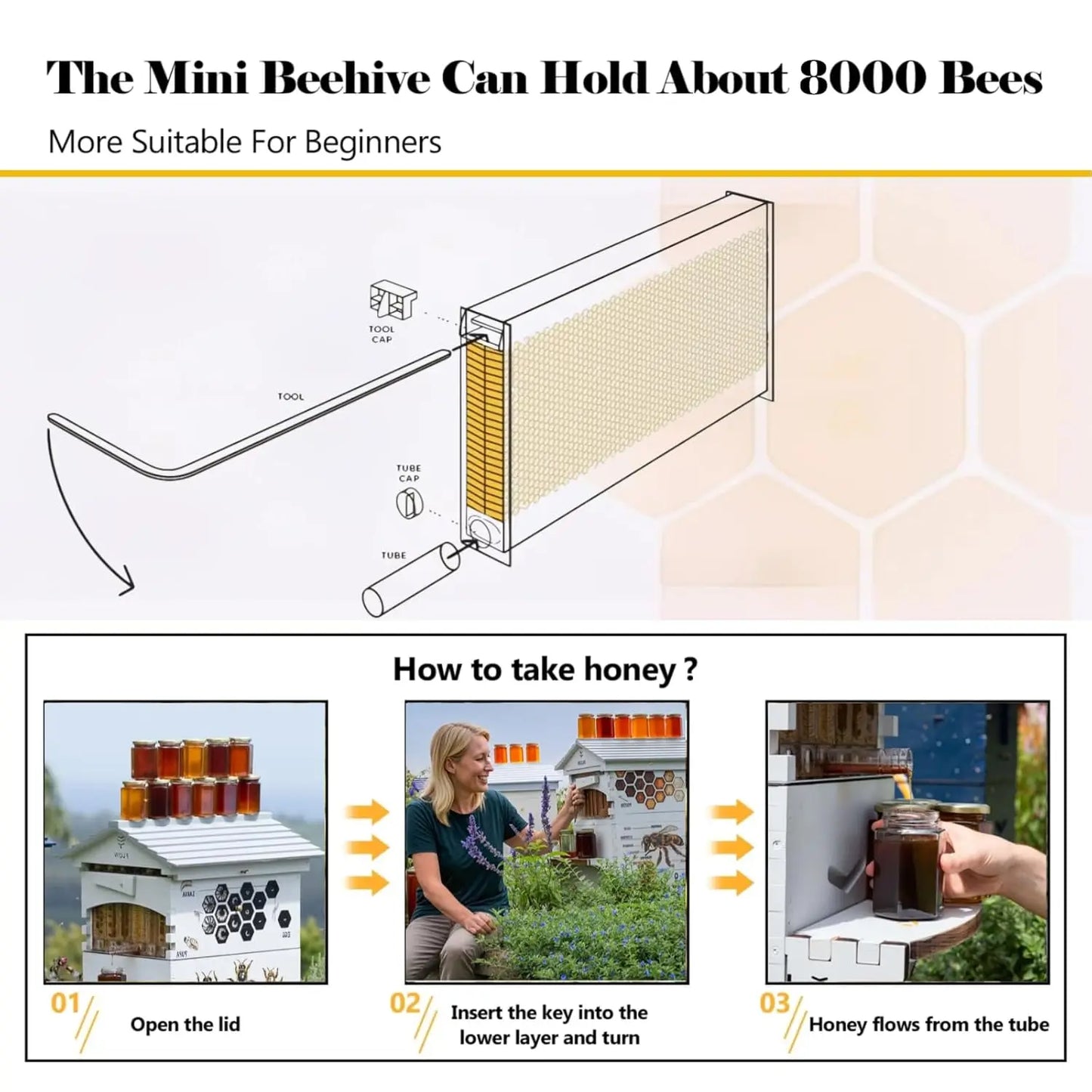 Automatic Flow Beehive Box Starter Kit 7-Frame Easy Harvest Beekeeping w/Frames Foundation for Beginner, Custom