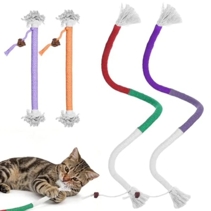 4 Pcs Cat Chew Rope Toy Interactive Kitten Teething Cleaning Toys Pet Transfer Chewing from Wires Safe Cotton String Kitty Kick