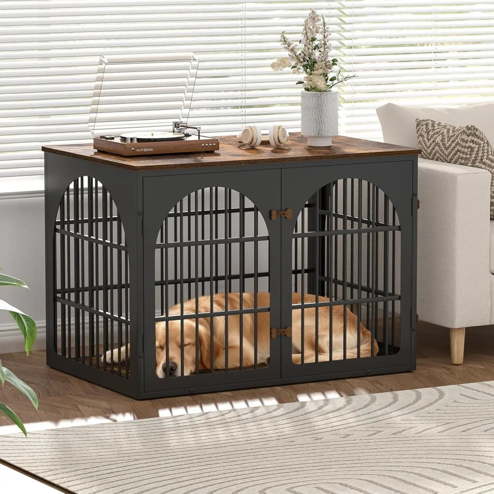 42" Heavy Duty Dog Crate Furniture for Large and Medium Dogs, Decorative Dog Kennel Indoor, Wooden Metal Dogs Cage，Customized
