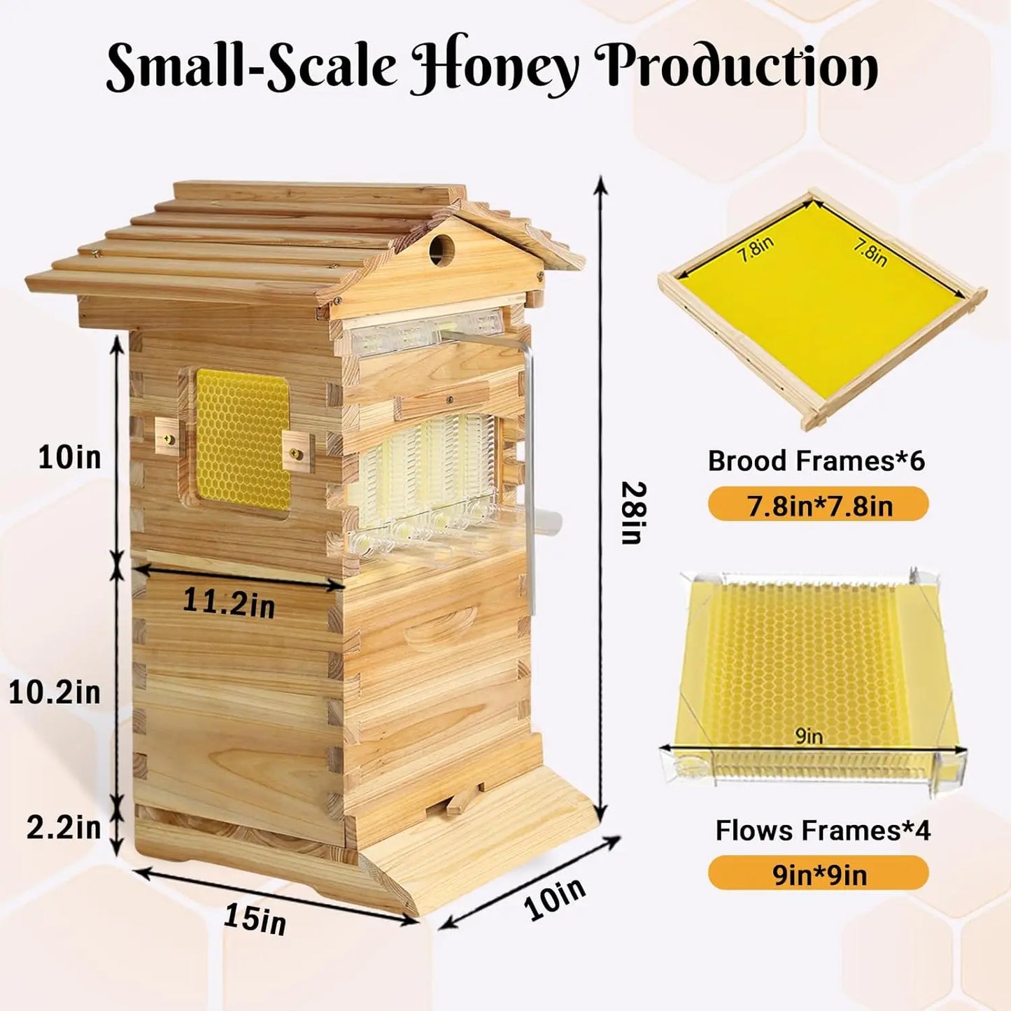 Auto Flow Wooden Honey Beehive Box Starter Kit with Observation Window Beekeeping Supplies for Backyard Garden, Custom