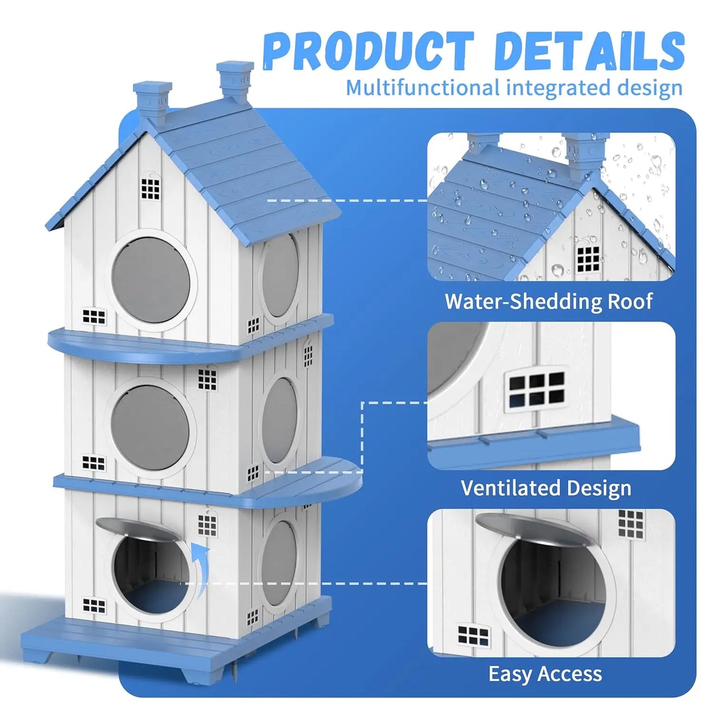 Multi-Level Waterproof Resin Cat House Condo Shelter Ventilated UV-Resistant Easy Clean for Multiple Cats, Custom