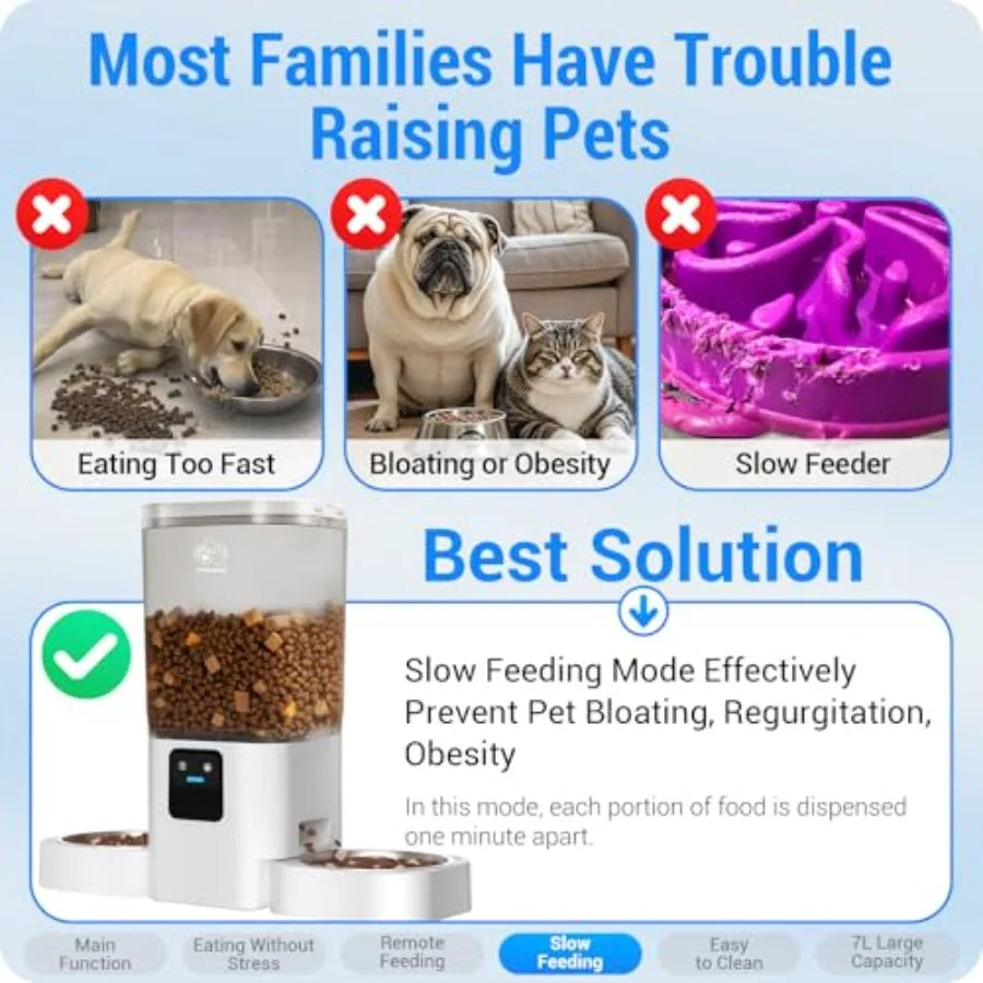 Automatic Cat Feeder 2 Cats with Slow Feed: Dual Automatic Dog Feeder with 5G WiFi Cat Food Dispenser with APP Control for Mult