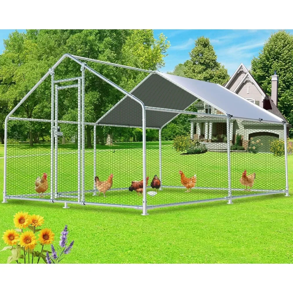Large Metal Chicken Coop 12.8x9.84x6.6ft Chicken Runs for Yard with Cover, Walk in Chicken Coops for 10 Chickens, Heavy Duty Chi