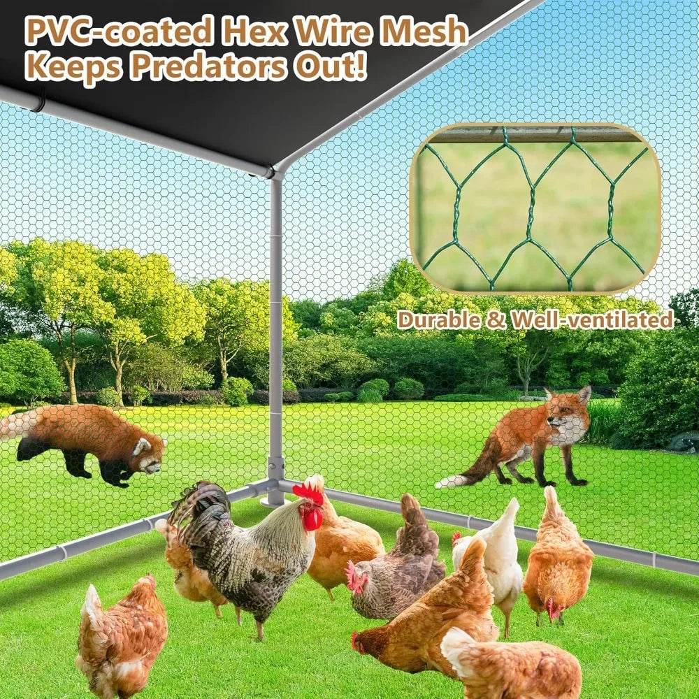 Large Metal Chicken Coop 12.8x9.84x6.6ft Chicken Runs for Yard with Cover, Walk in Chicken Coops for 10 Chickens, Heavy Duty Chi