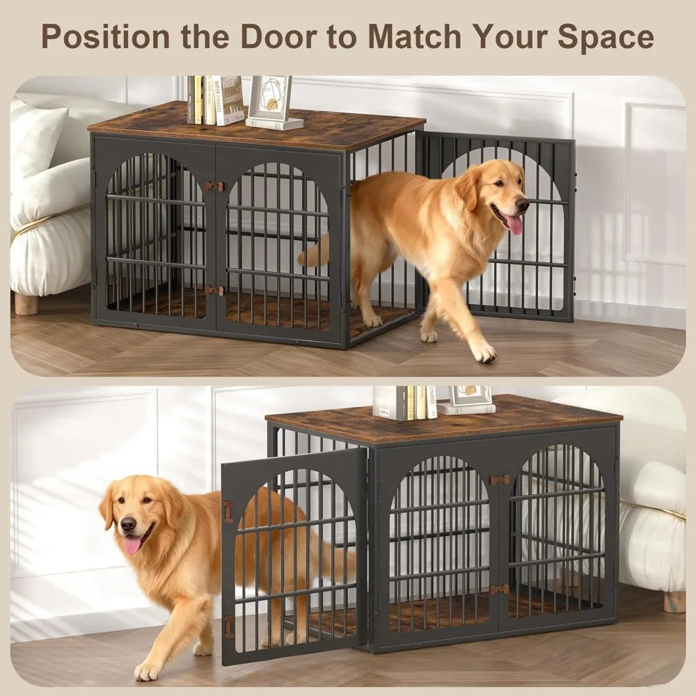 42" Heavy Duty Dog Crate Furniture for Large and Medium Dogs, Decorative Dog Kennel Indoor, Wooden Metal Dogs Cage，Customized
