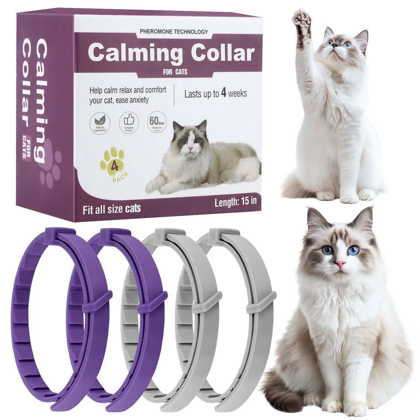 4Pcs Cat Calming Collar Calming Pheromone Collar Adjustable Comfort Cat Calm Collar Anti- Helps with Aggression for Cats