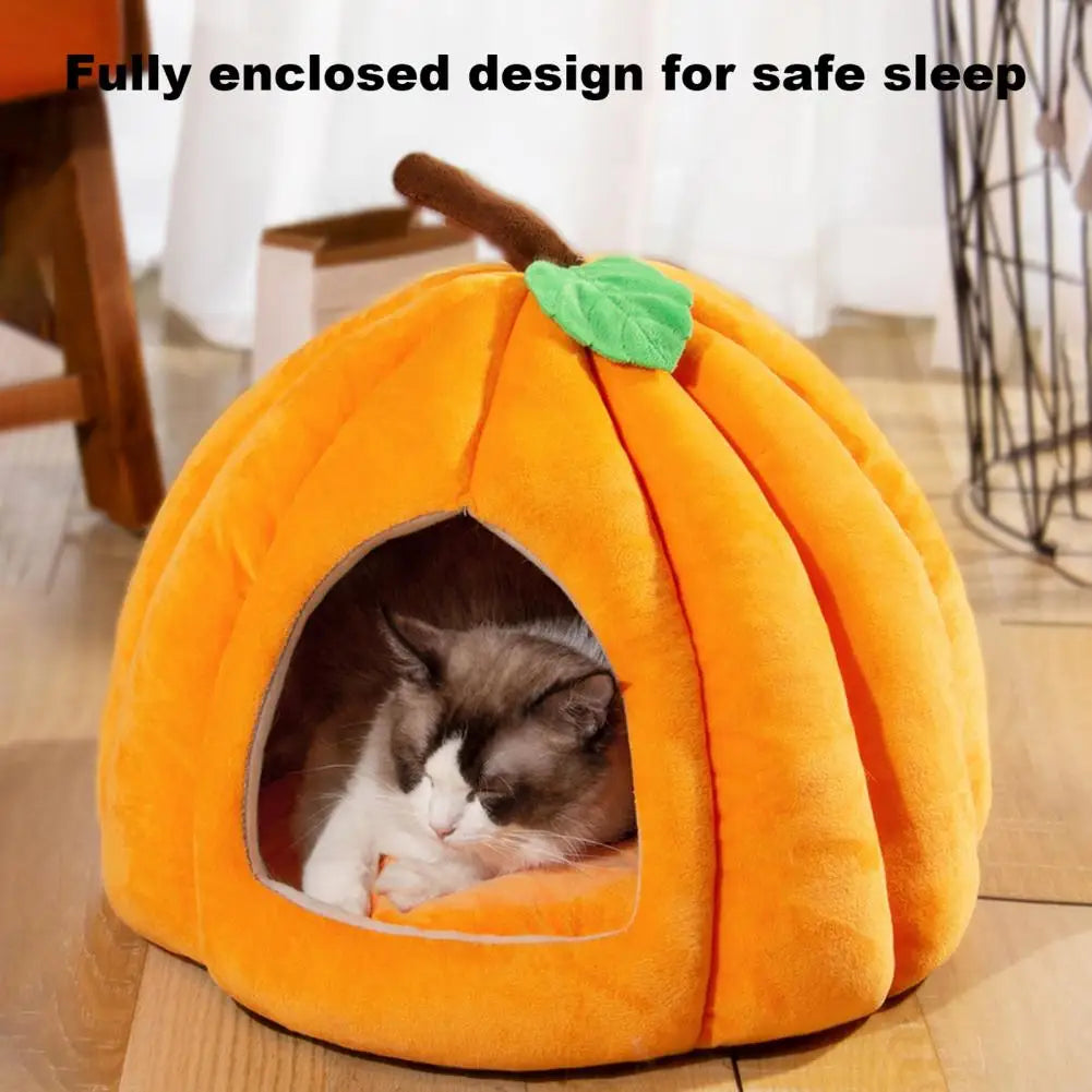 Semi-Enclosed Pet Bed For Cats Comfort Stable Anti-Slip Pumpkin Pet Bed For Small Medium Dogs Cats Semi-enclosed Pet Bed