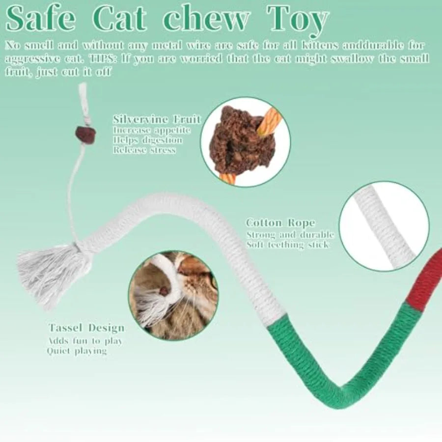 4 Pcs Cat Chew Rope Toy Interactive Kitten Teething Cleaning Toys Pet Transfer Chewing from Wires Safe Cotton String Kitty Kick