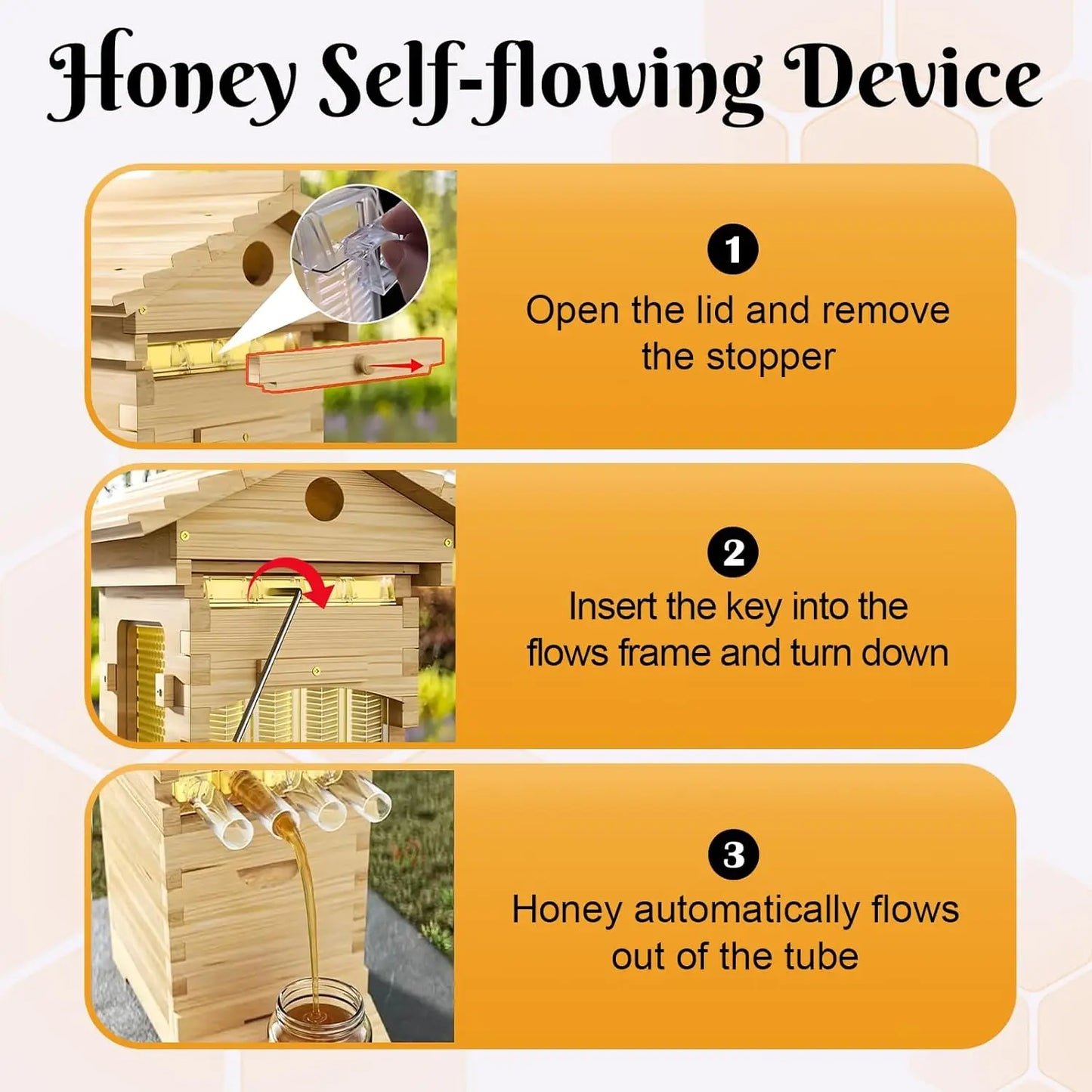 Auto Flow Wooden Honey Beehive Box Starter Kit with Observation Window Beekeeping Supplies for Backyard Garden, Custom