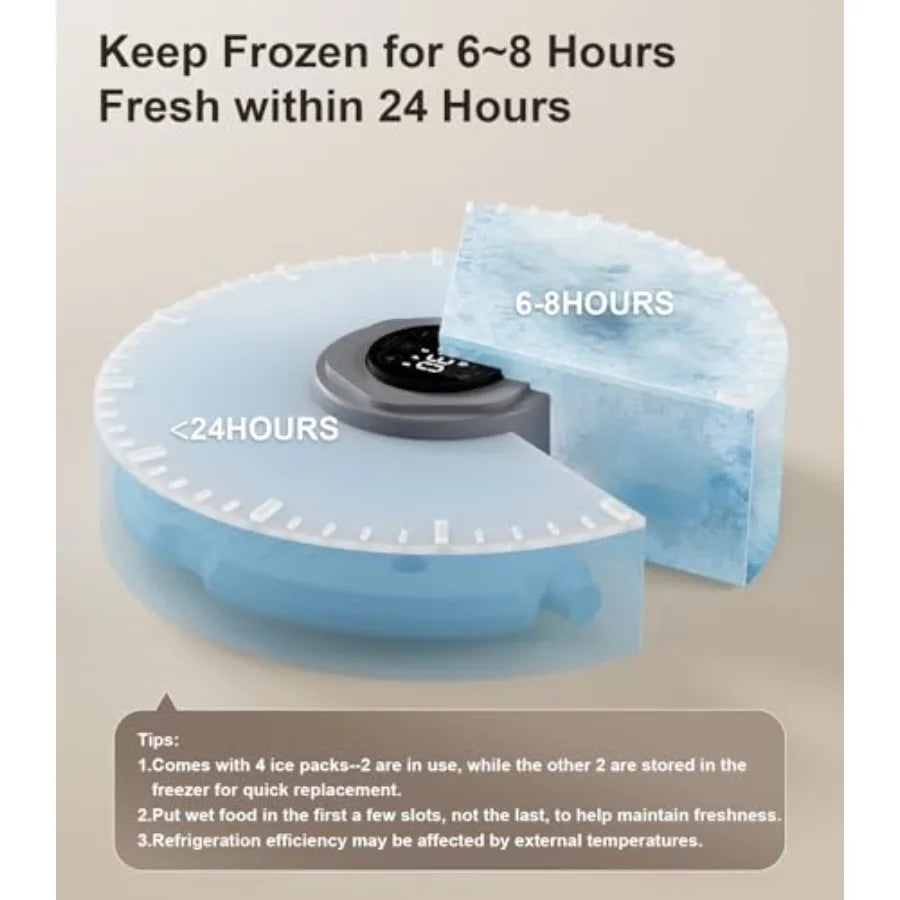 Automatic cat feeder cordless for wet food, BPA-free plastic, white, 4 ice packs + rechargeable battery + programmable timer +