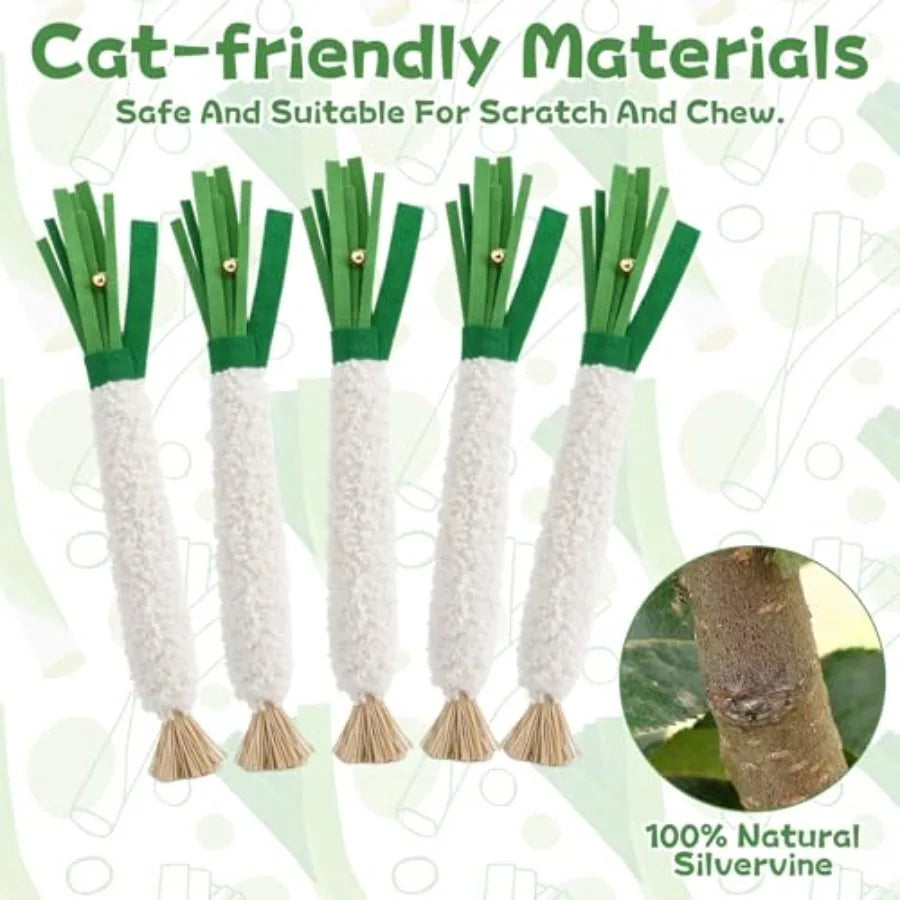 5 PCS Wood Knotweed Felt Chew Stick Dental Care Cat Toy for Teeth Cleaning Satisfies Chewing Instincts Safe and Long Lasting Te