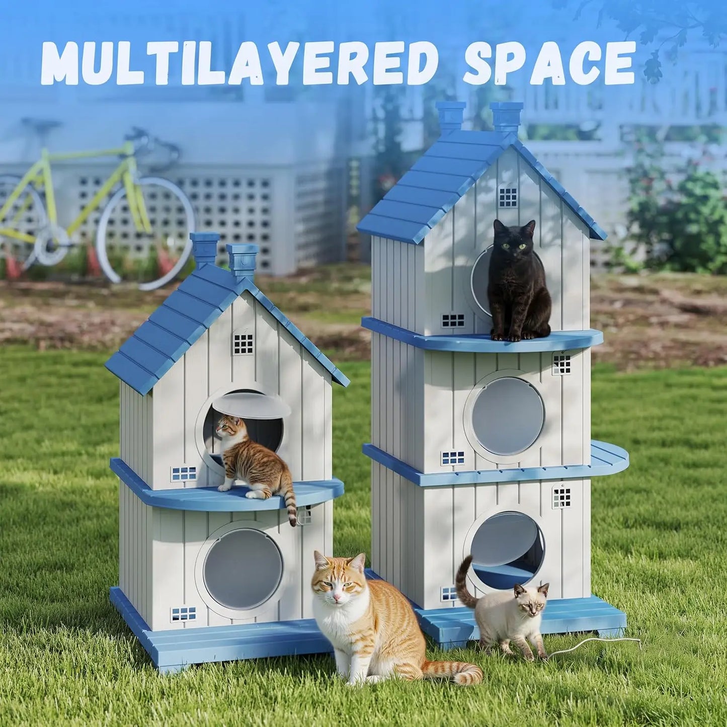 Multi-Level Waterproof Resin Cat House Condo Shelter Ventilated UV-Resistant Easy Clean for Multiple Cats, Custom