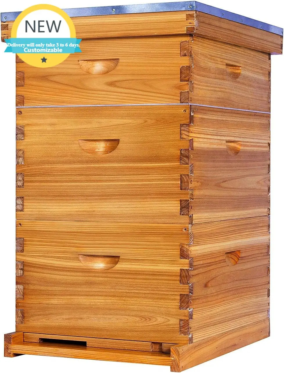 10-Frame Langstroth Bee Hive Complete Bee Hive Kit Beeswax Coated Include Beehive Frames (2 Deep Beehives Box & 1 Medium Box)