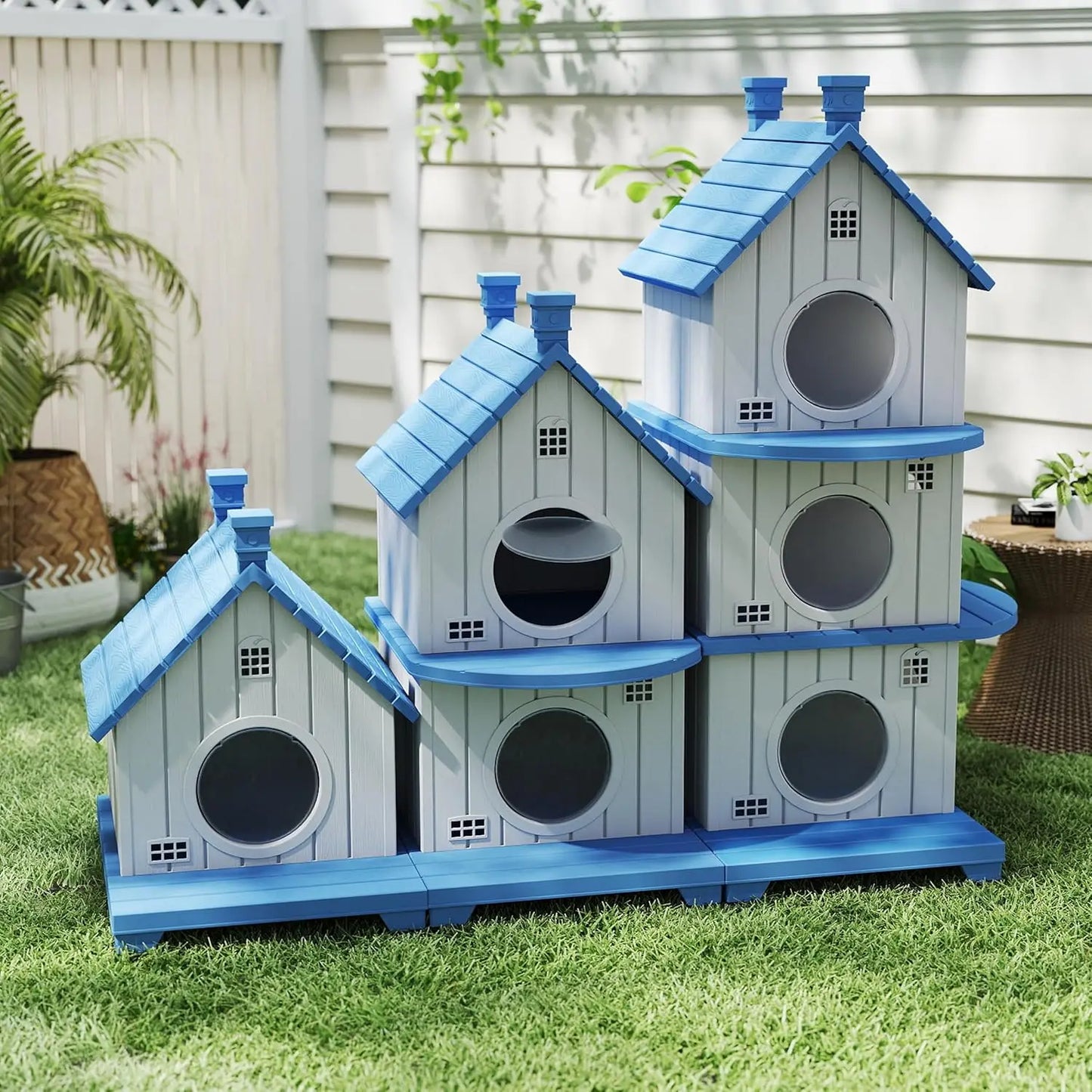 Multi-Level Waterproof Resin Cat House Condo Shelter Ventilated UV-Resistant Easy Clean for Multiple Cats, Custom