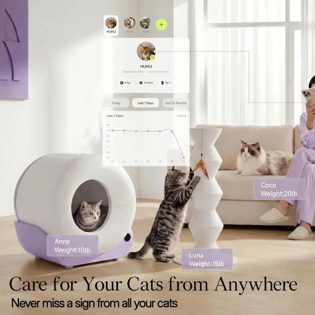 Self Cleaning Automatic Litter Box, Smart Sensors, Odor Leak Control, Large Multi Cat, App & 40 Bags, Custom