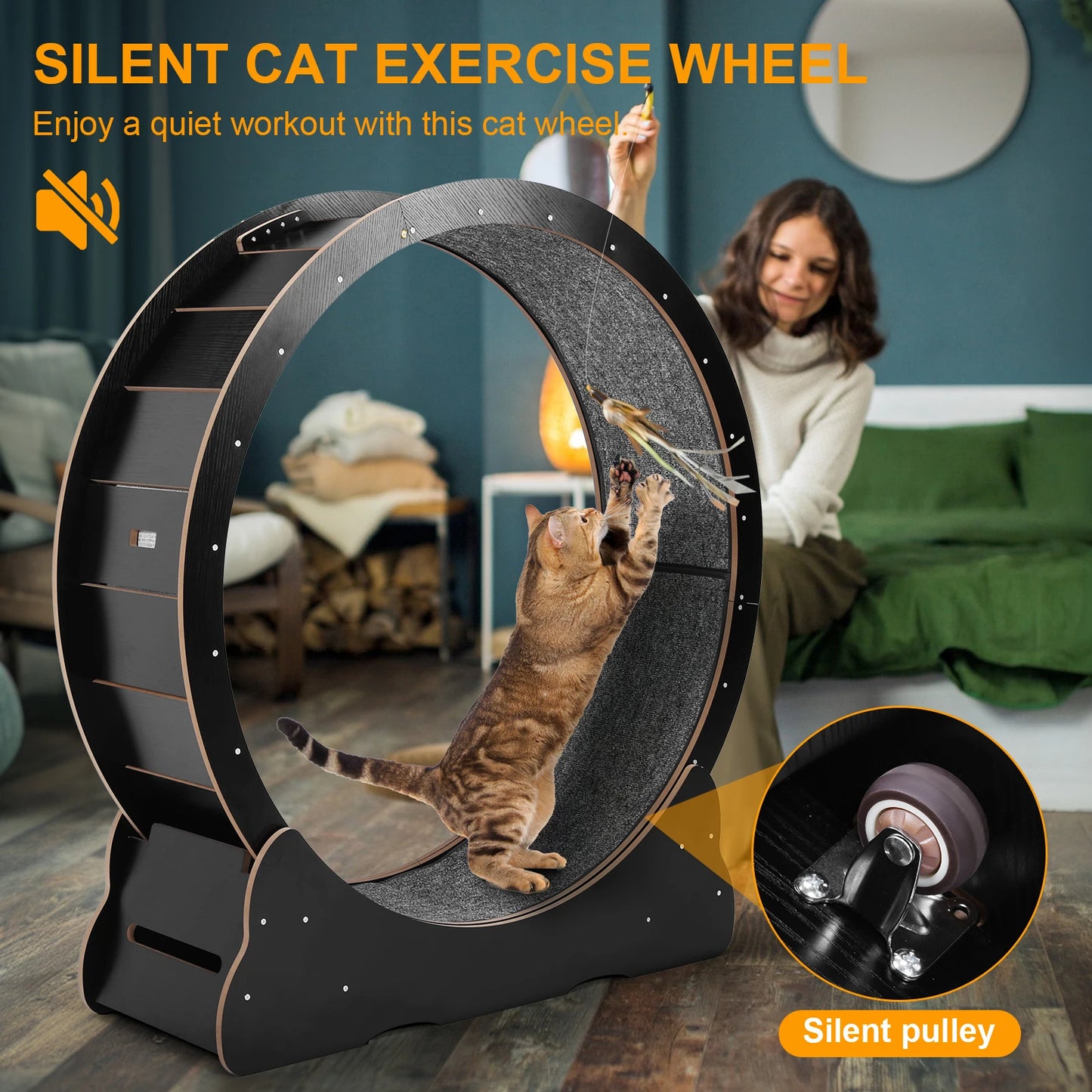 Cat Exercise Wheel 43 Inch Cat Roller Toy Cat Running Wheel Silent Cat Exercise Wheel for Indoor Cats Physical Exercise Activity